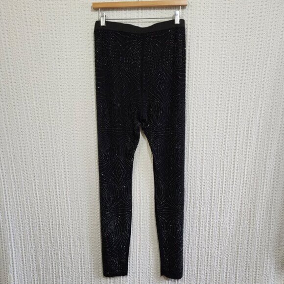 Fashion Nova Always A Baddie Rhinestone Mesh Leggings in Black Size Large - Picture 10 of 12